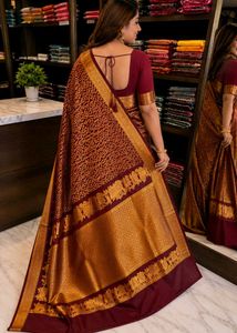 Elegant Maroon Silk Saree with Gold Border