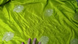 pure dola silk soft mehedi green with peacock Blue