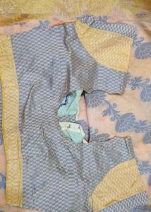 Peach and Slate Floral Banarasi Fabric