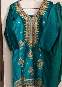 Salwar Suit With Dupatta Peacock Color