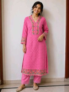 Vibrant Pink Embroidered Kurta Set
