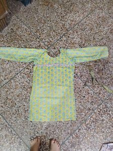 Yellow Kurta with Blue Floral Print