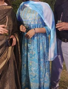 Blue Floral Kurta Set with Dupatta