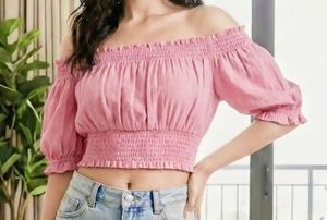 Pink preppy off shoulder top