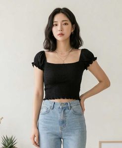 Chic Smocked Square Neck Crop Top