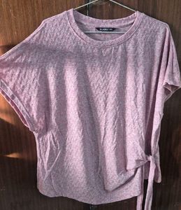 Pink Textured Tie-Side Tunic Top