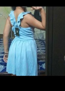 Light Blue Ruffled V-Neck Mini Dress