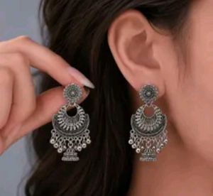 Oxidised Silver Jhumka Earrings
