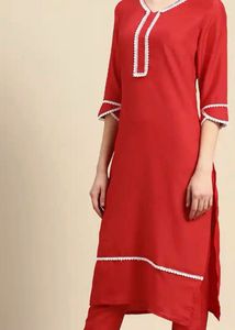 Sangria Women Red Kurta with Trousers &amp; Dupatta
