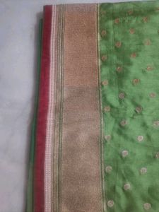 Green Silk Saree with Gold Border