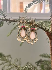 Elegant Pink Stone Dangle Earrings