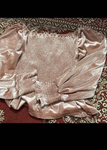 Smocked Velvet Off-Shoulder Top