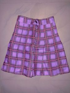 Purple Plaid Pleated Mini Skirt
