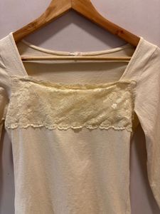 Cream Lace Square Neck Top