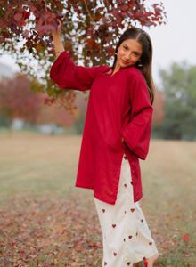 Elegant Red Kurta with Printed Palazzos