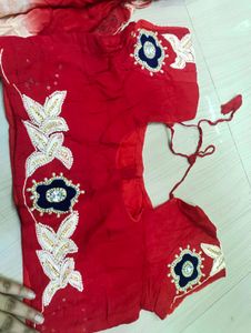 Red Saree with Embellished Blouse