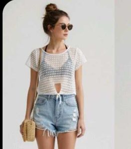 Crochet Crop Top with Tie Detail