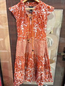 Boho Orange Floral Tiered Midi Dress