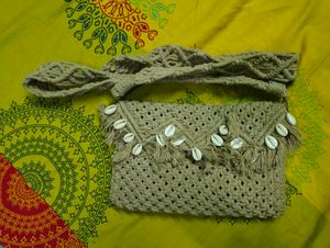 Boho Macrame Sling Bag with Shells