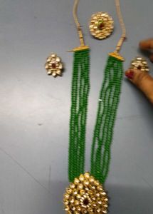 Green Beaded Necklace with Earrings &amp; Ring