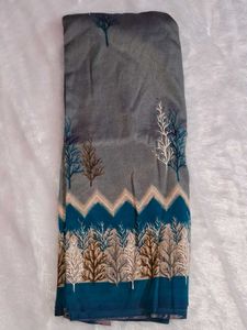 Grey Saree with Tree Print without blouse