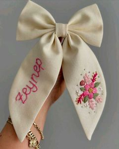 Embroidered Pearl Bow Hair Clip