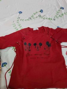 Red Mickey Mouse Top &amp; Blue Jeans Set