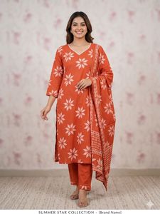 (Combo)Orange Floral Print Kurta Set & yellow flor