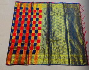 Vibrant Checkered Silk Blend Saree