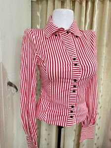 Red &amp; White Striped Button-Up Blouse