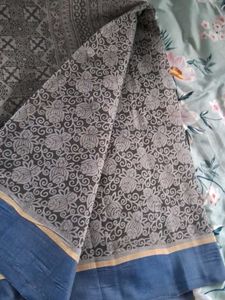 Cotton blend Grey Floral Saree