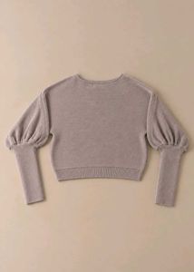 TAUPE PUFF SLEEVE KNIT CROPPED SWEATER