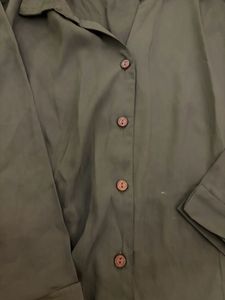 Olive Green Collared Button-Up Top