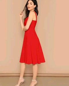 Elegant Red Fit &amp; Flare Midi Dress