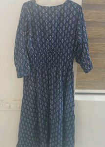 Elegant Blue Printed Midi Dress
