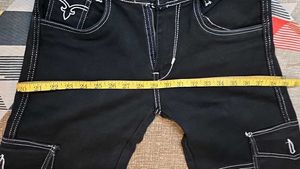 Black Denim Cargo Pants