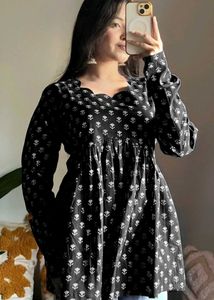 Black Floral Print Peplum Top