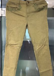Embroidered Khaki Jeans