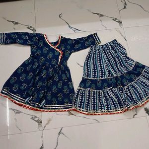 Blue Printed Kurti with Sharara Set