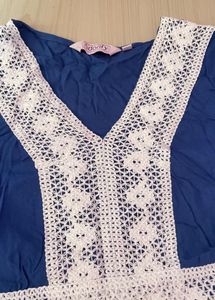 Elegant Blue Lace Trimmed Maxi Dress