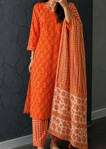 Orange Printed Kurta Set