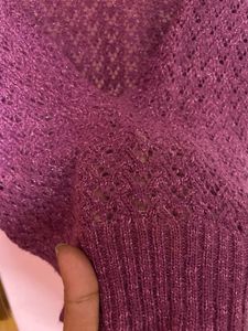 Sparkly Purple Knit Long-Sleeves Top (SIZE -S)