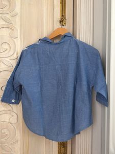 Chic Blue Floral Print Cropped Shirt