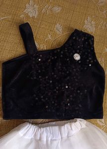 Black Sequined Top &amp; White Tulle Skirt Set