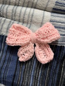 Homemade Pink crochet Bow Hair Clip