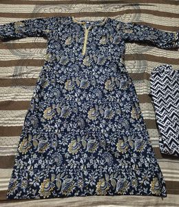 Navy Blue Floral Kurta Set