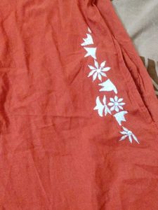 Orange Kurta Set with White Embroidery