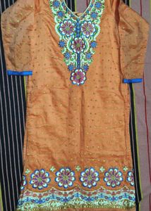 Embroidered Orange Kurta set