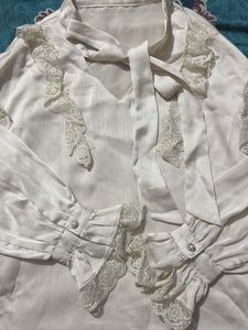 Elegant White Lace Trimmed neck tie top