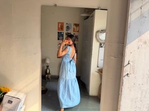 Light Blue V-Neck Tiered Dress